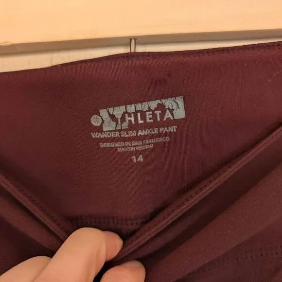 Athleta Wander Slim Ankle Pants Burgundy Size 14 - Picture 4 of 6